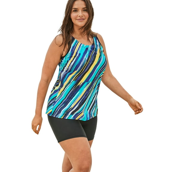 Swim 365 Women's Plus Size Longer-Length Racerback Tankini Top