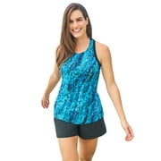 Swim 365 Womens Plus Size Longer-Length High-Neck Racerback Tankini Top