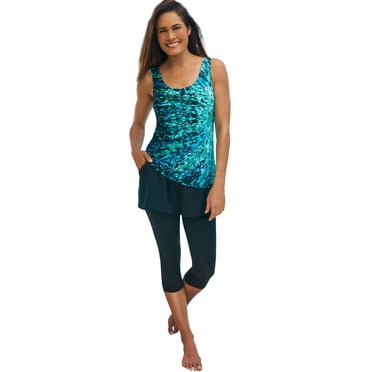 Swim 365 Women's Plus Size Longer-Length Scoop Neck Tankini Top