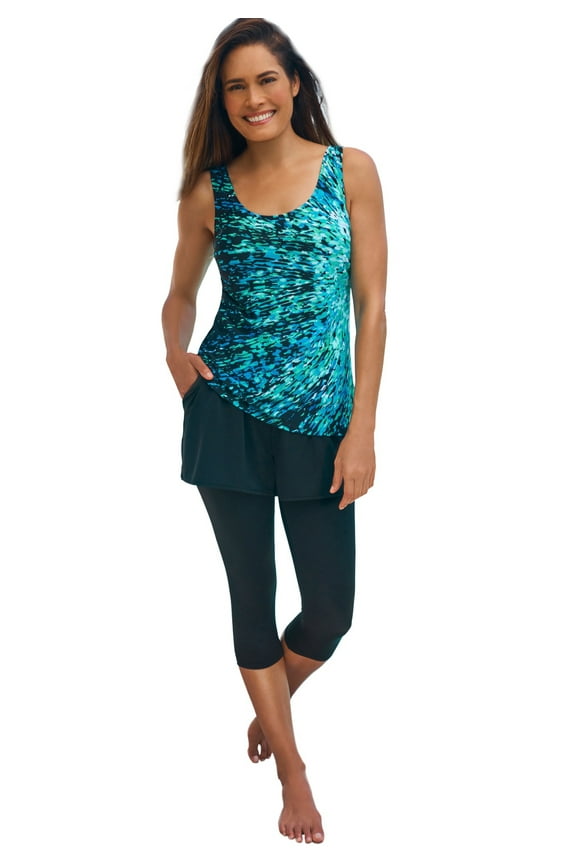 Swim 365 Women's Plus Size Longer-Length Scoop Neck Tankini Top