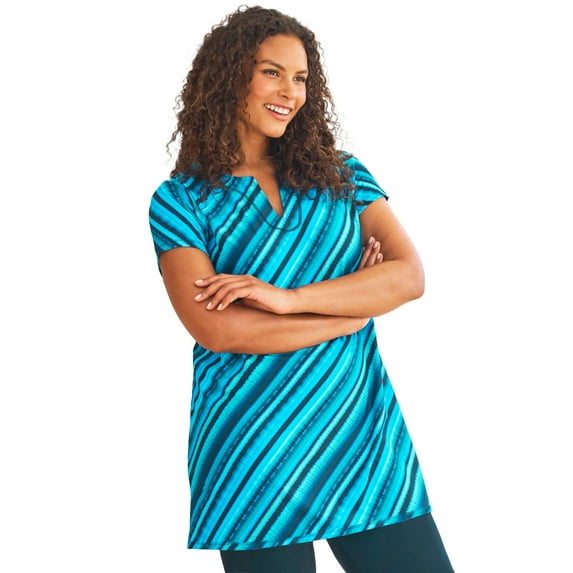 Swim 365 Women's Plus Size Longer Length Short-Sleeve Swim Tunic