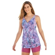 Swim 365 Women's Plus Size Longer-Length Side-Tie Tankini Top