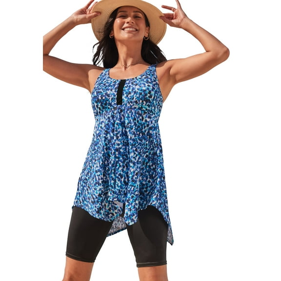 Swim 365 Women's Plus Size Longer-Length Tankini Top