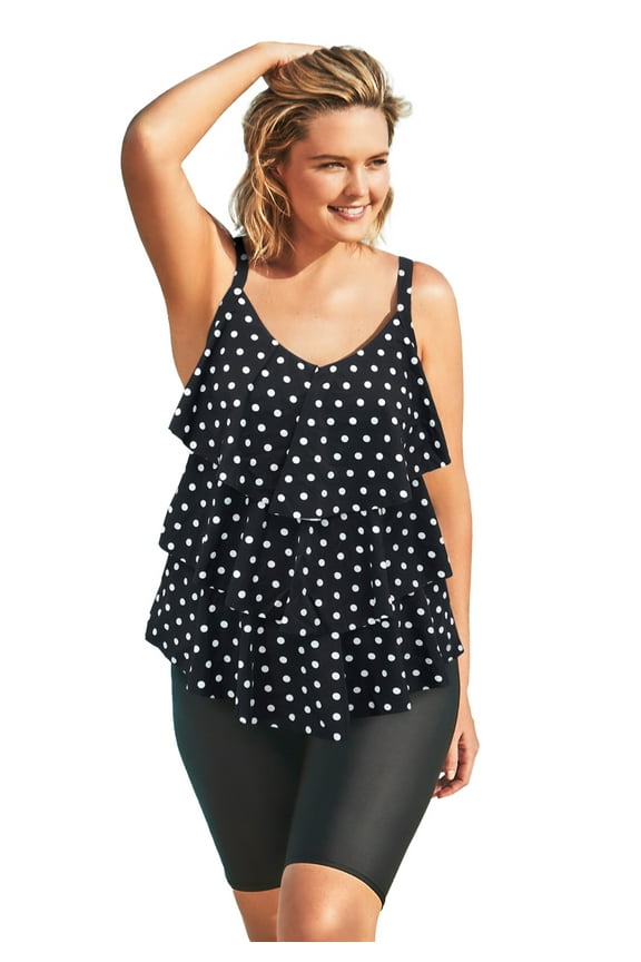 Swim 365 Women's Plus Size Longer-Length Tiered-Ruffle Tankini Top