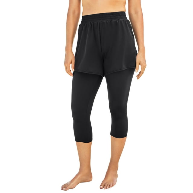 Swim 365 Women's Plus Size Loose Swim Short With BuiltIn Capri And