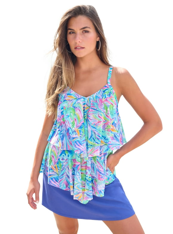 Swim 365 Women's Plus Size Mesh Double-Tier Tankini Top