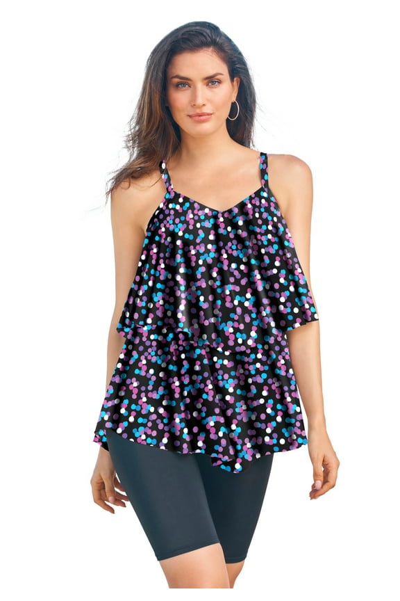 Swim 365 Women's Plus Size Mesh Double-Tier Tankini Top