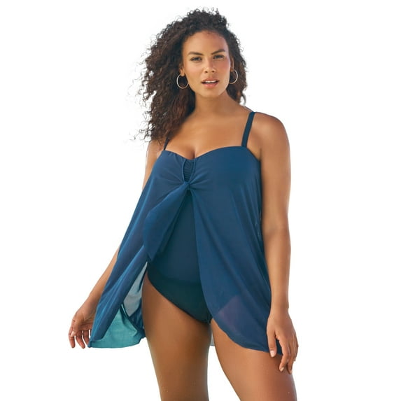 Swim 365 Women's Plus Size Mesh-Draped Swimsuit