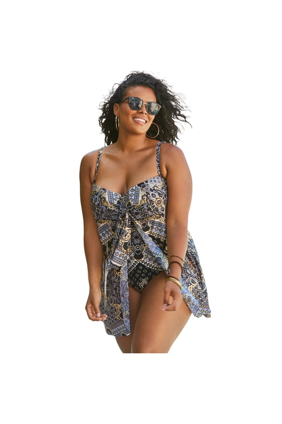 Swim 365 Women's Plus Size Mesh-Draped Swimsuit