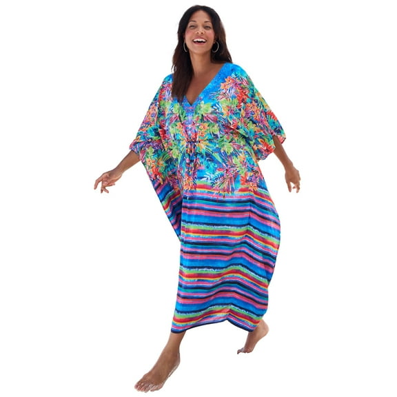 Swim 365 Women's Plus Size Ruched Caftan Cover Up