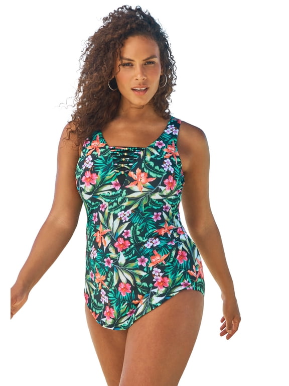 Women's Plus Size Sarong-Front Swimsuit