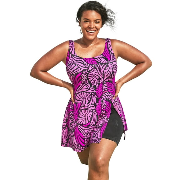 Swim 365 Women's Plus Size Side-Slit Swim Dress