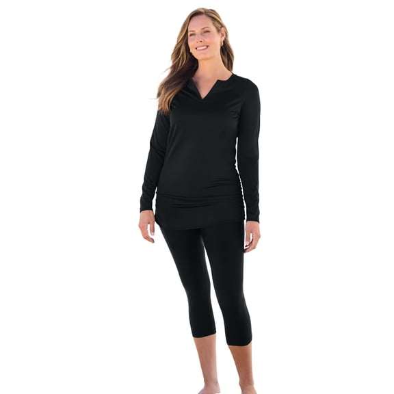 Swim 365 Women's Plus Size Split-Neck Long Sleeve Swim Tee With Built-In Bra