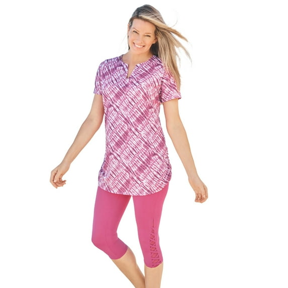 Swim 365 Women's Plus Size Split-Neck Short Sleeve Swim Tee With Built-In Bra