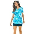 thumbnail image 1 of Swim 365 Women's Plus Size Split-Neck Short-Sleeve Swim Tee With Built-In Bra, 1 of 6