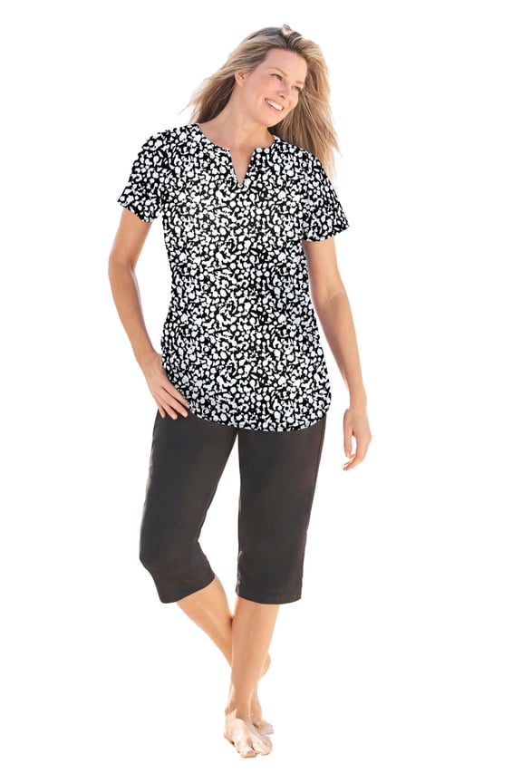 Swim 365 Women's Plus Size Split-Neck Short Sleeve Swim Tee With Built-In Bra