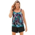 thumbnail image 1 of Swim 365 Women's Plus Size Tank Overlay Tummy Control Adjustable-Strap Swim Romper, 1 of 3