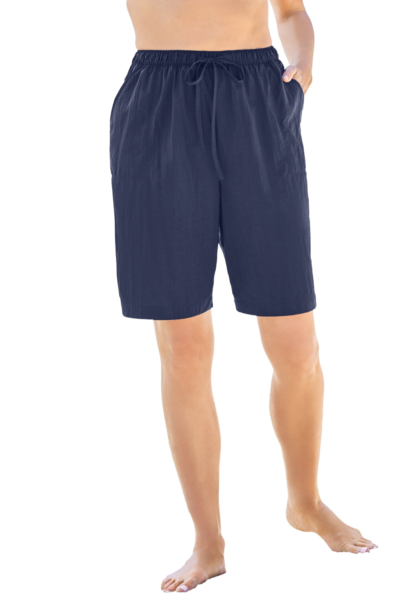 Swim 365 Women's Plus Size Taslon Cover Up Board Shorts With Built-In Brief