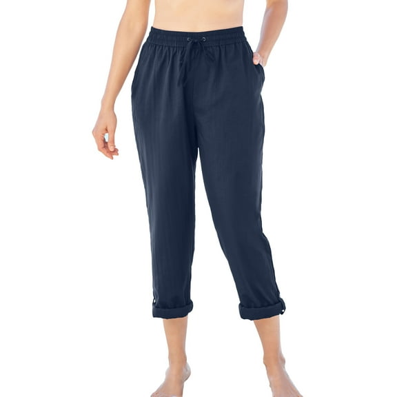 Swim 365 Women's Plus Size Taslon Cover Up Roll-Up Pant