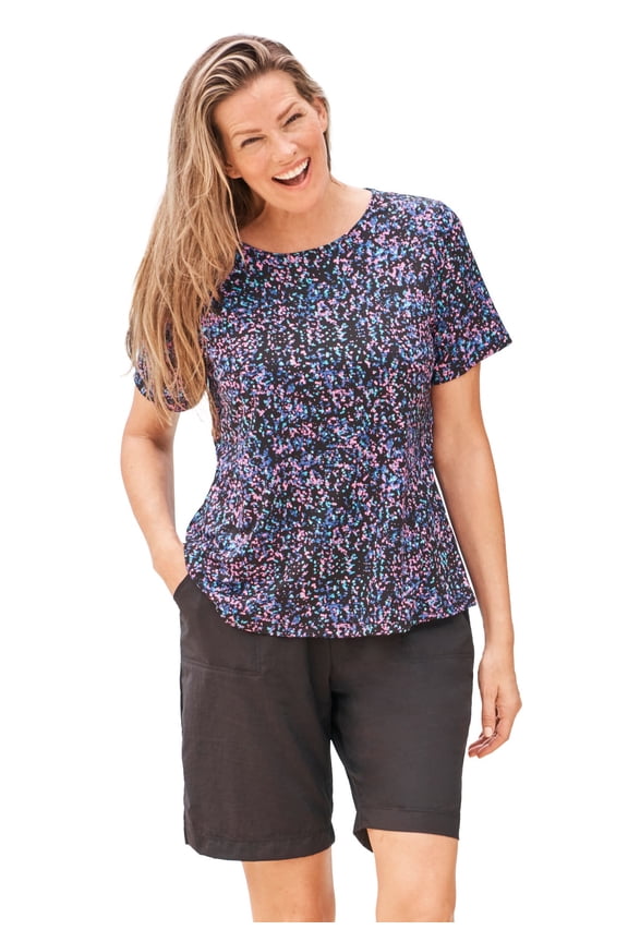 Swim 365 Women's Plus Size Chlorine-Resistant Crewneck Relaxed-Fit Swim Tee