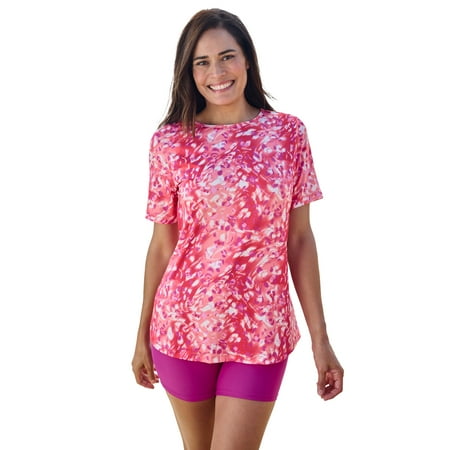 Swim 365 Women's Plus Size Chlorine-Resistant Crewneck Relaxed-Fit Swim Tee