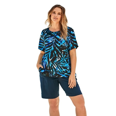 Swim 365 Women's Plus Size Chlorine-Resistant Crewneck Relaxed-Fit Swim Tee