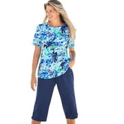 Swim 365 Women's Plus Size Chlorine-Resistant Crewneck Relaxed-Fit Swim Tee