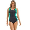 thumbnail image 1 of Swim 365 Women's Plus Size Zip-Front One-Piece With Tummy Control, 1 of 4