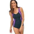 thumbnail image 1 of Swim 365 Women's Plus Size Zip-Front One-Piece With Tummy Control, 1 of 4