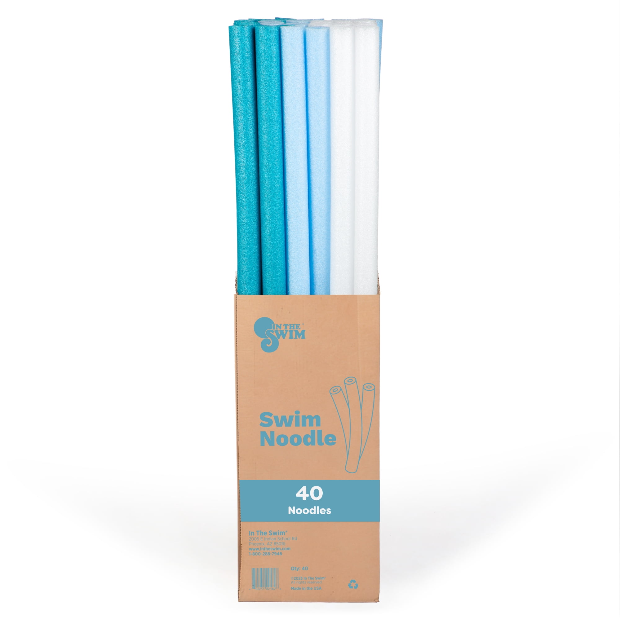 In The Swim 40-Pack, 2-Inch Diameter Standard Pool Noodles – Soft Large Foam Noodles for Extra Buoyancy - Floating Training Device, Exercise Aid, Pool Toy - 50 Inches Long - 3 Shades of Blue 1057473