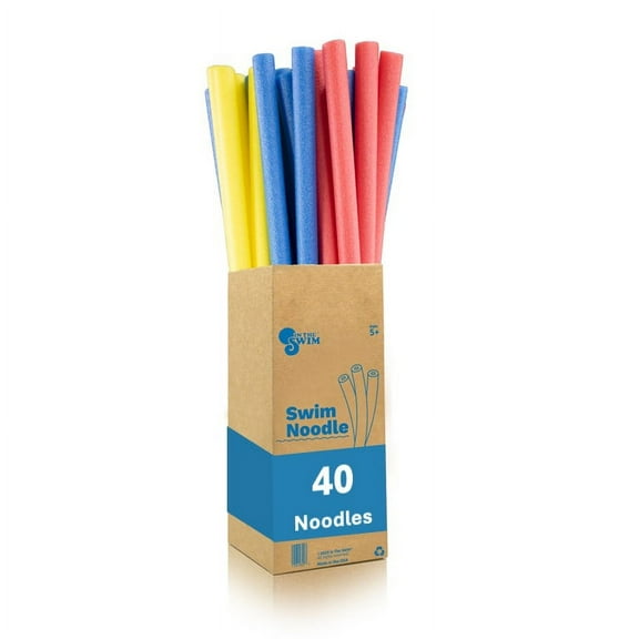 In The Swim 40-Pack, 2-Inch Diameter Standard Pool Noodles – Soft Large Foam Noodles for Extra Buoyancy - Floating Training Device, Exercise Aid, Pool Toy - 50 Inches Long - 3 Assorted Colors 1056480