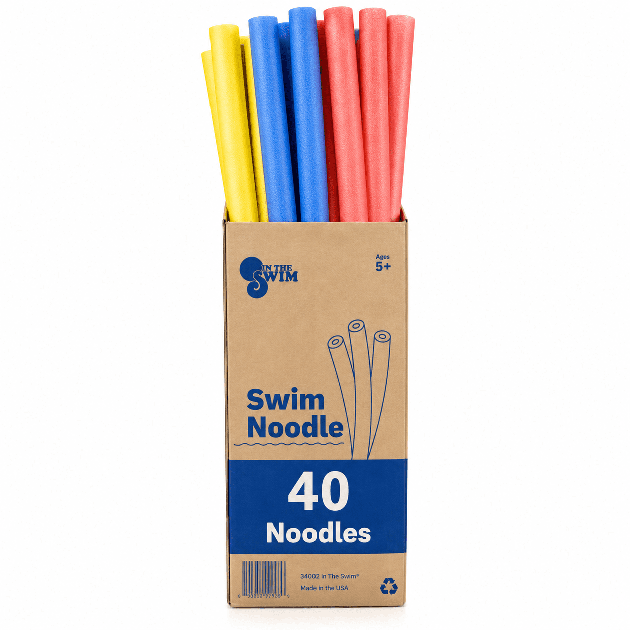 In The Swim 40-Pack, 2-Inch Diameter Standard Pool Noodles – Soft Large Foam Noodles for Extra Buoyancy - Floating Training Device, Exercise Aid, Pool Toy - 50 Inches Long - 3 Assorted Colors 1056480