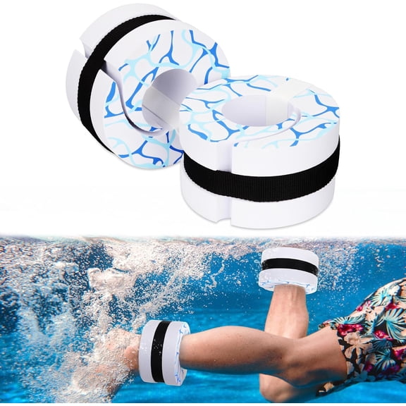Swim Aquatic Cuffs,High-Density EVA Water Aerobics Float Ring Fitness Pool Exercise Weights Set, Water Ankles Arms Belts with Adjustable Float for Swim Fitness Training(White)