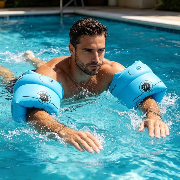 Swim Arm Bands, Thickened Pvc Double Airbag Water Sleeves, Inflatable Buoyancy Floats For Safe Swimming Blue Free Size