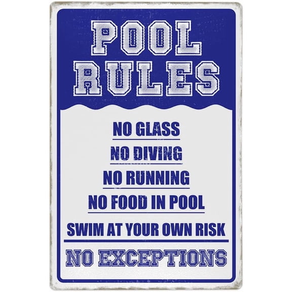 Swim At Your Own Risk Pool Rules Warning Metal Sign Tin Signs Aluminum Sign for Outdoors Use Yard Farm Fence Home Wall Decor 8x12 inch