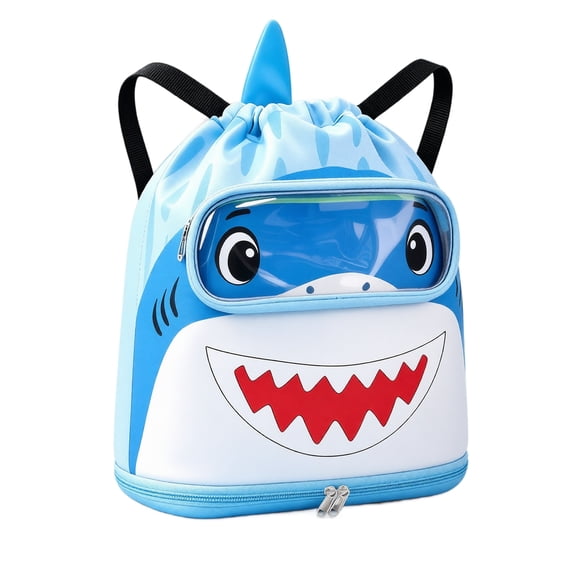 Swim Backpack, Cartoon Shark Design with Independent Shoe Compartment, 1 Pack Lightweight Drawstring Beach Sack, Pool Gym Workout Vacation Travel Swimming Gear Storage Organizer