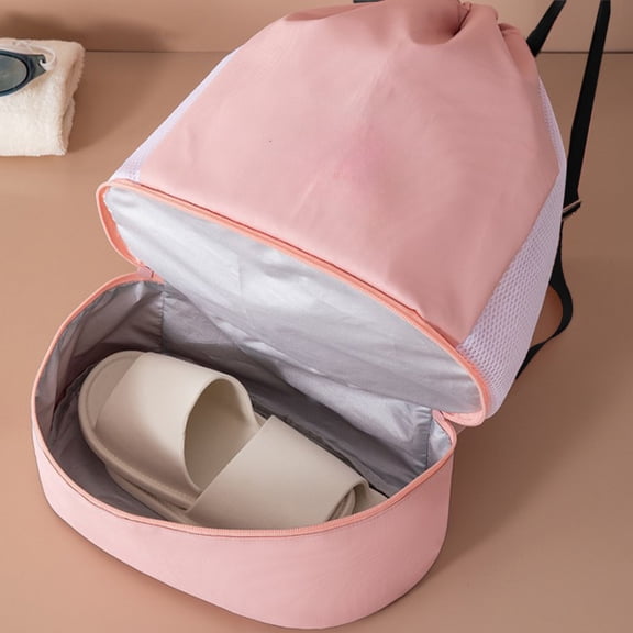 Swim Backpack with Wet Dry Separation Waterproof PU Gym Bag Drawstring Travel Backpack with Shoe Compartment Lightweight Swimming Gear Bag for Beach Pool Sports Camping Travel