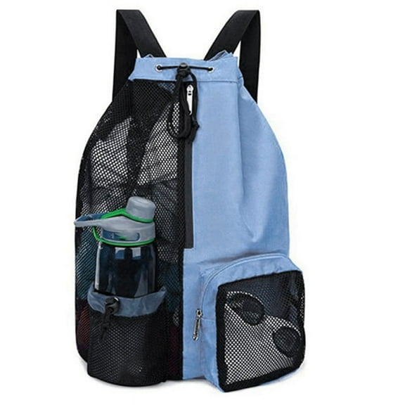 Swim Bag Mesh Drawstring Backpack for Swimming, Gym, Pool, Workout Gear & Sports Blue