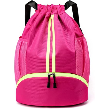 Swim Bag Mesh Drawstring Backpack with Wet Pocket Beach Backpack for Swimming, Gym, and Workout Gear (Red)