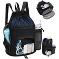 thumbnail image 1 of Swim Bag with Wet Pockets, Sandproof Beach Backpack with 40oz Tumbler Side Pockets, Mesh Drawstring Backpack Swim Bag for Swimming, Pool, Gym and Workout Gear (Black), 1 of 6