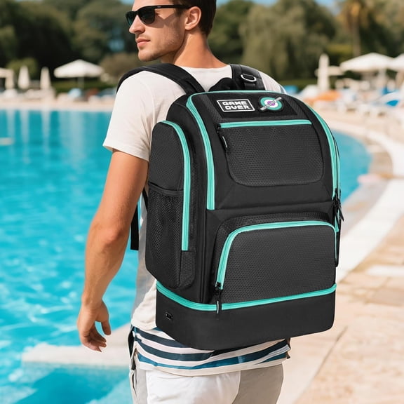 Swim Bag for Swimmers with Shoe Compartment, Swim Backpack for Men and Women, Swimming Bag with Multiple Pockets for Swim Gear Organization, Black