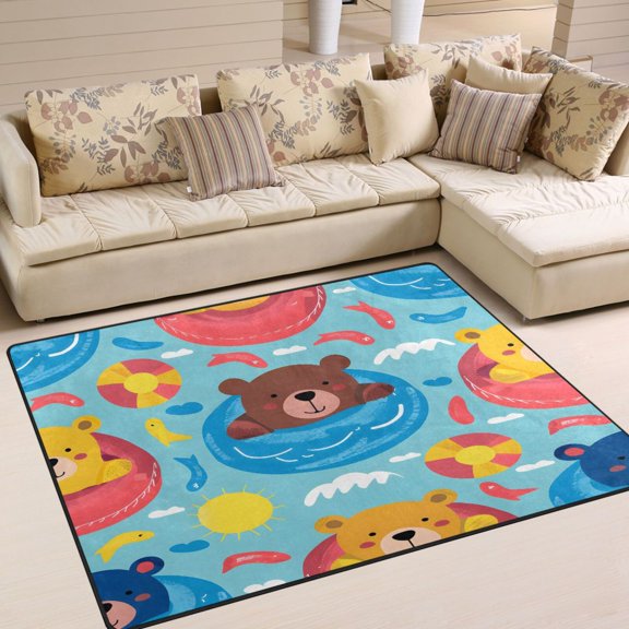 Swim Bears Fish Area Rug Washable 80 x 58 Floor Carpet Mat Non Slip for Bedroom Living Room Home Decor