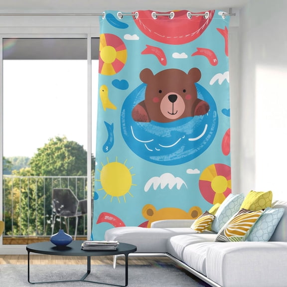 Swim Bears Fish Blackout Curtain Panels Drapes Privacy Assured with Light Filtering Curtains for Living room Bedroom Bathroom Window