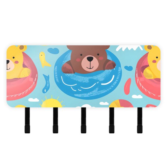 Swim Bears Fish Mail Holder Organizer Wall Mount with Shelf Key Holder Key Rack with 5 Key Hooks for Wall Decorative