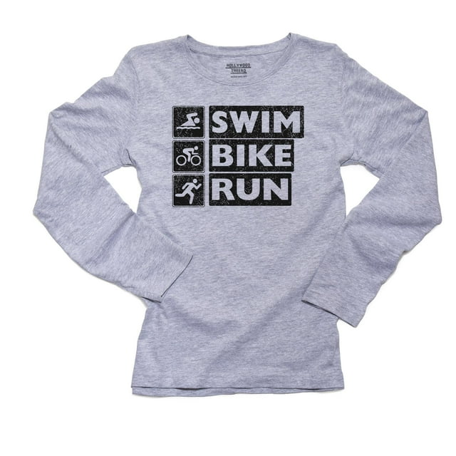 Swim Bike Run - Classic Icons Popular Women's Long Sleeve Grey T-Shirt ...