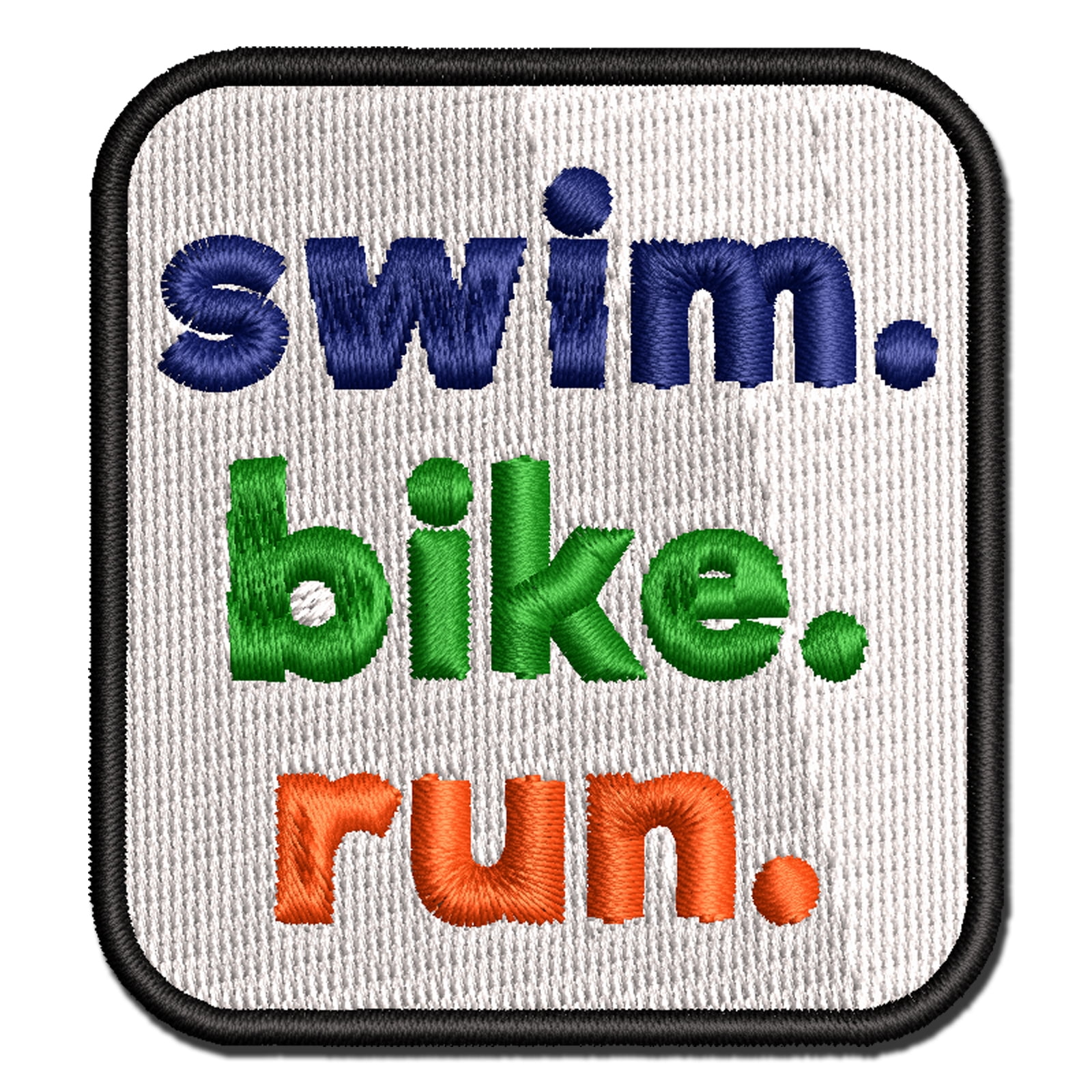 Swim Bike Run Words Triathlon Applique Multi-Color Embroidered Iron-On Patch - 3.5 Inch Large