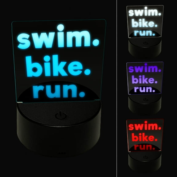 Swim Bike Run Words Triathlon LED Night Light Sign 3D Illusion Desk Nightstand Lamp