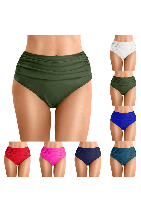 Swim Bottoms for Women High Waisted Ruched Bikini Tankini Bottoms Tummy Control Swimsuit Briefs Slim Fit Bathing Suit Bottoms for Women