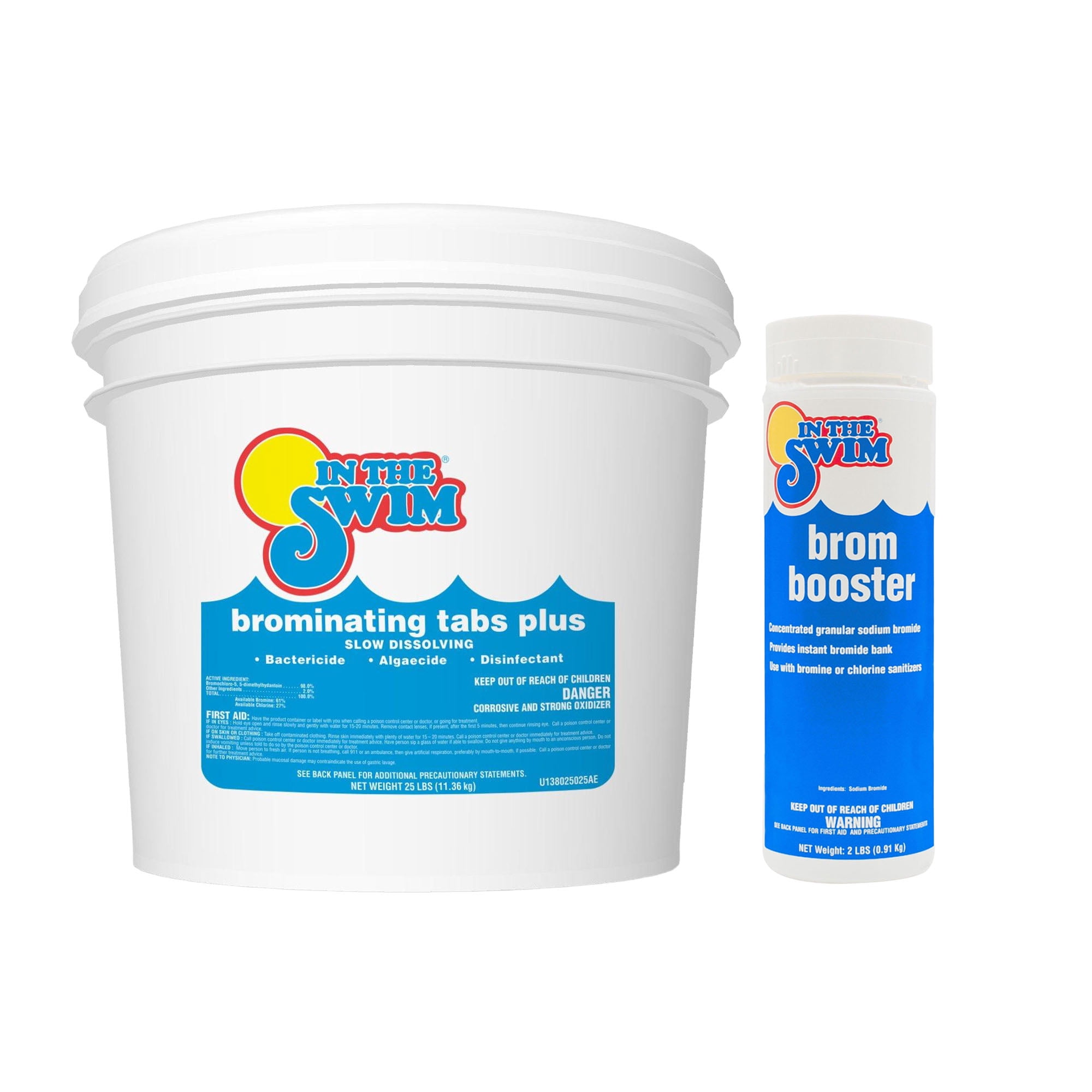 In The Swim Bromine Plus Tablets and Bromine Booster Bundle: 25 Pound Bucket of 1-inch Bromine Tablets and 2 Pound Brom Booster for Spas & Hot Tubs BP25_BB1