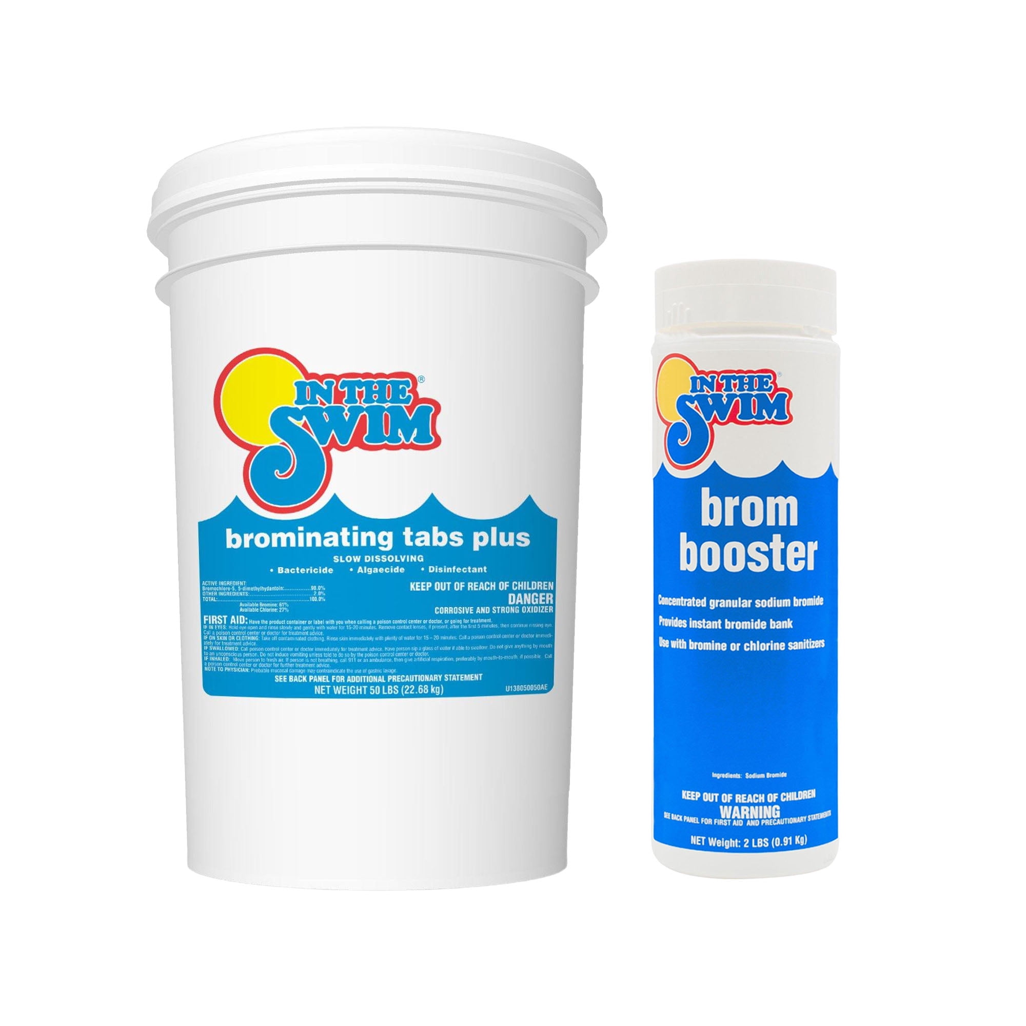 In The Swim Bromine Plus Tablets and Bromine Booster Bundle: 50 Pound Bucket of 1-inch Bromine Tablets and 2 Pound Brom Booster for Spas & Hot Tubs BP50_BB1